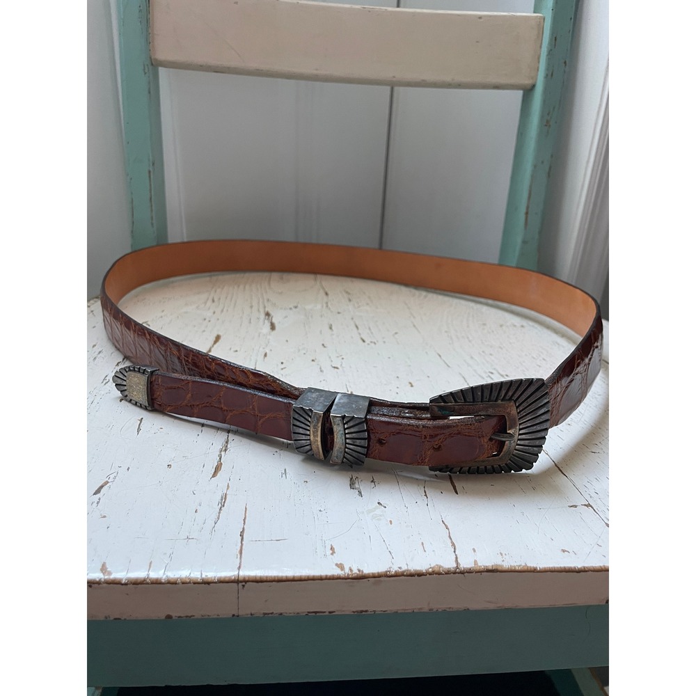 Saddlebags Mens Genuine Alligator Leather Western Tapered Belt Cognac Brown 46